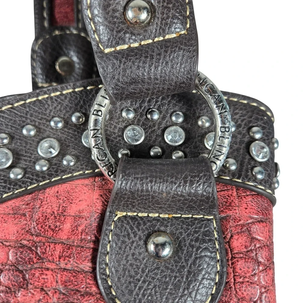 American Bling Western Cross Shoulder Bag Red Croc Embossed Rhinestone Studded - Picture 12 of 16